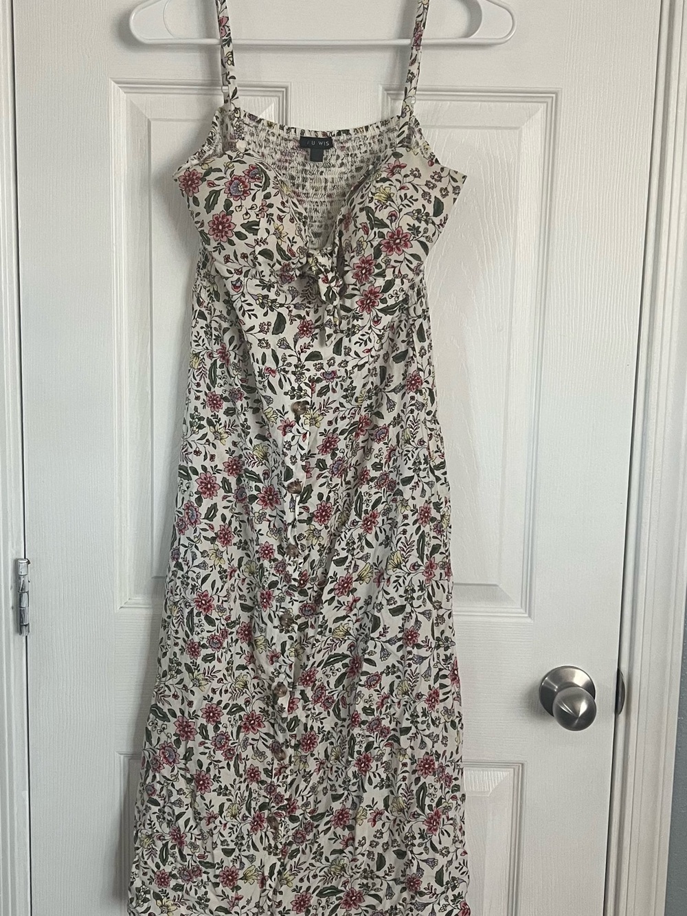 Floral Cream Sundress with Pink & Green Print